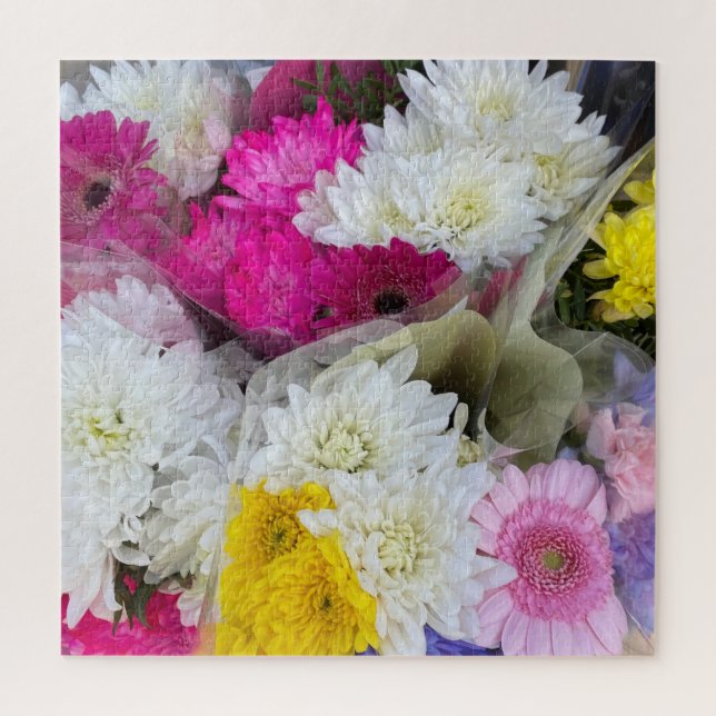 Puzzle Pastel Floral Rosa, Crisantemo Amarillo y Blanco (Vertical)