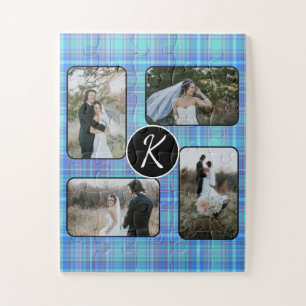 Puzzle Pastel Madras Plaid Spring Gingham Azul Verde azul