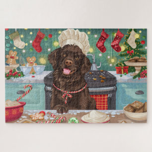 Puzzle Pastel navideño con Retriever de capa plana: Navid
