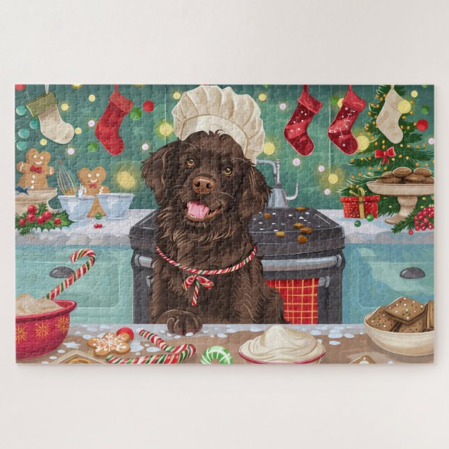 Puzzle Pastel navideño con Retriever de capa plana: Navid (Horizontal)