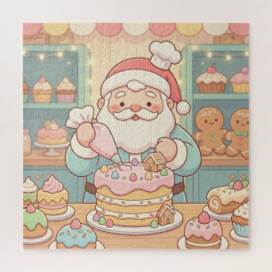 Puzzle Pastel Pink de Santa Decorando Pastel en la Dulcer