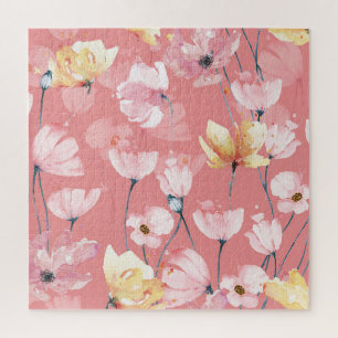 Puzzle Pastel Poppies: Floral acuarela sin soldadura.