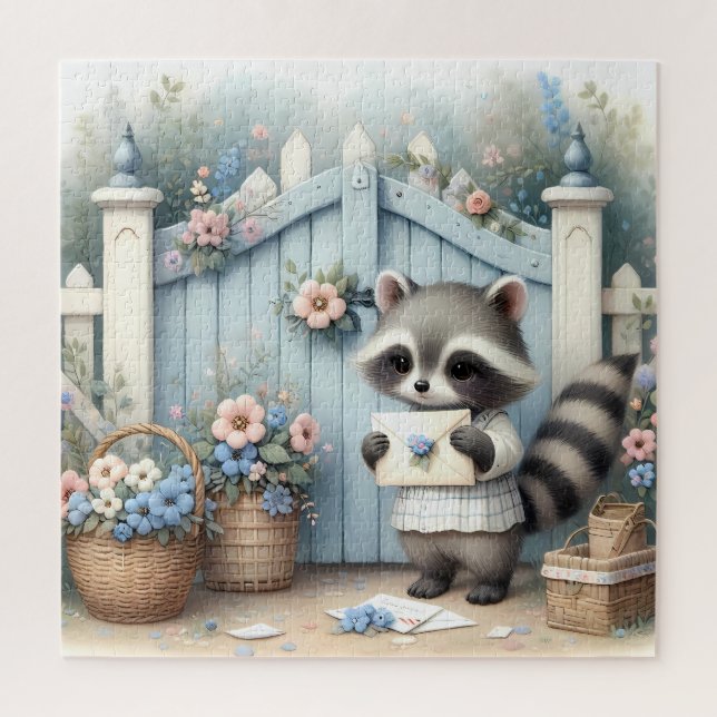 Puzzle Pastel Raccoon Letter Garden (Vertical)