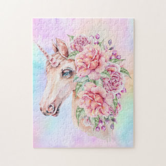 Puzzle Pastel suave de unicornio con Rosas