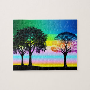 Puzzle Pastel Sunset Detrás De Los Árboles De Silueta Neg