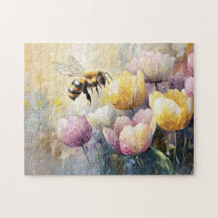 Puzzle Pastel Tulips y una abeja de miel