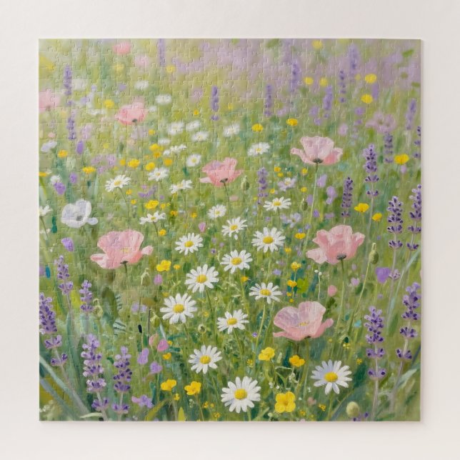 Puzzle Pastel Wildflower Meadow Painting (Vertical)