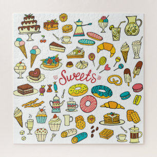 Puzzle Pasteles de doodle coloridos: diseño de postres