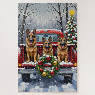 Puzzle Pastor Alemán Camioneta Roja Navidad Fiesta