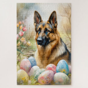 Puzzle Pastor alemán con huevos de Pascua