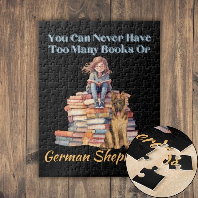 Puzzle Pastor Alemán Demasiados Libros (Too Many Books German Shepherd Jigsaw Puzzle)