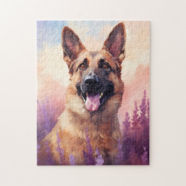 Puzzle Pastor alemán en el campo Lavender (Vertical)