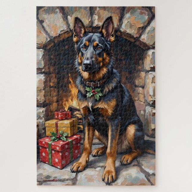 Puzzle Pastor Alemán Guardián de Regalos de Navidad (Vertical)