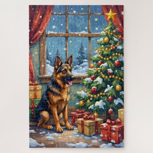 Puzzle Pastor Alemán Navidad Bajo El Árbol (Vertical)