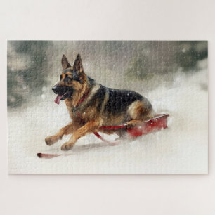 Puzzle Pastor alemán Navidad nieve invierno