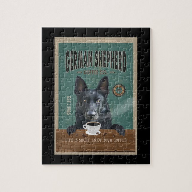 Puzzle Pastor alemán negro Perro Café Lover (Vertical)