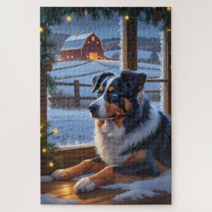 Puzzle Pastor Australiano Con Luces de Navidad Fiesta