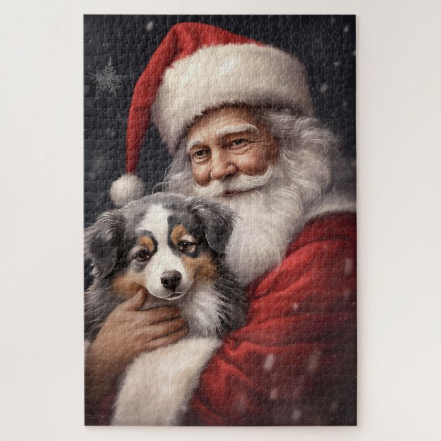 Puzzle Pastor australiano con Navidades de Santa Claus (Vertical)