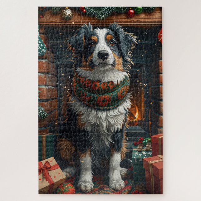 Puzzle Pastor Australiano con regalos de Navidad Chimenea (Vertical)