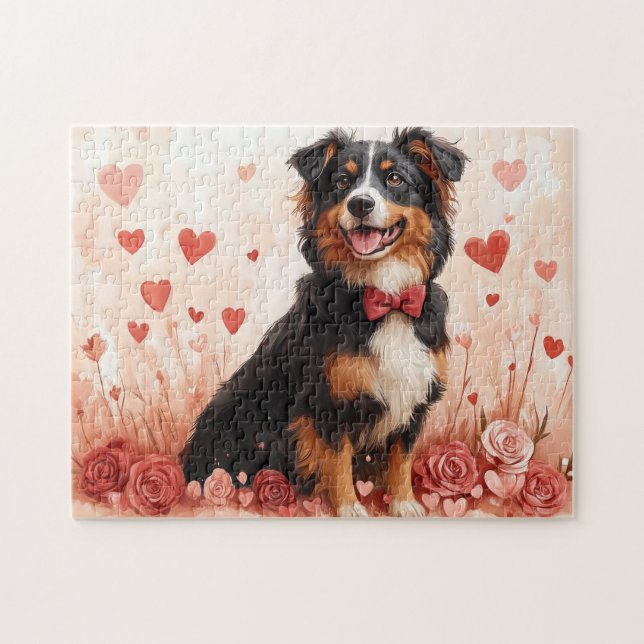 Puzzle Pastor Australiano con Rosas - Día de San Valentín (Horizontal)