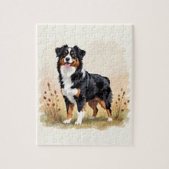 Puzzle Pastor Australiano Negro Tricolor Perro Aussie (Vertical)