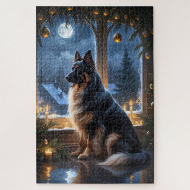 Puzzle Pastor Belga Con Luces de Navidad Fiesta (Vertical)