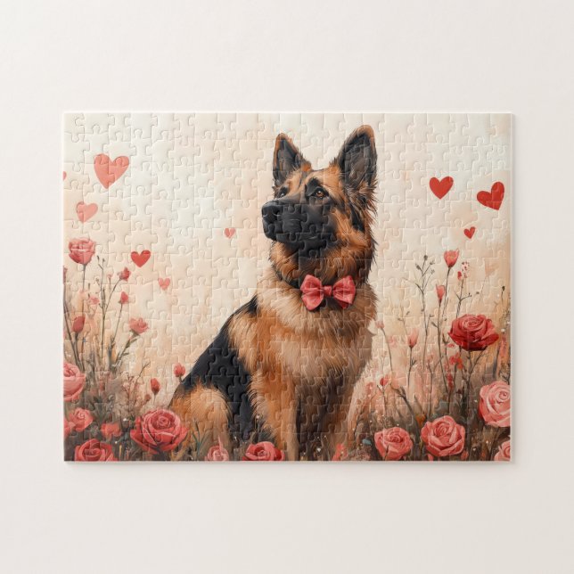 Puzzle Pastor Belga con Rosas - Día de San Valentín (Horizontal)