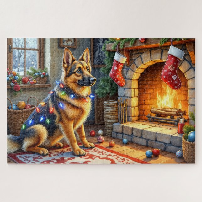 Puzzle Pastor Belga Hogar con Luces de Navidad (Horizontal)