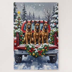 Puzzle Pastor Belga Malinois Navidad Camión Rojo Fiesta