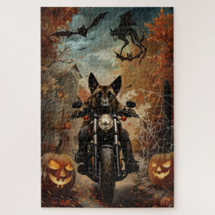 Puzzle Pastor de Anatolia montando motocicleta en Hallowe