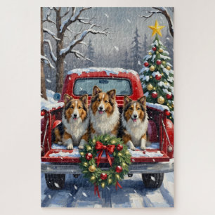 Puzzle Pastor de Shetland Camión Rojo de Navidad Fiesta
