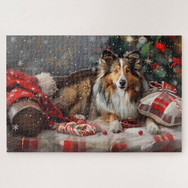 Puzzle Pastor de Shetland Navidad Festiva (Horizontal)