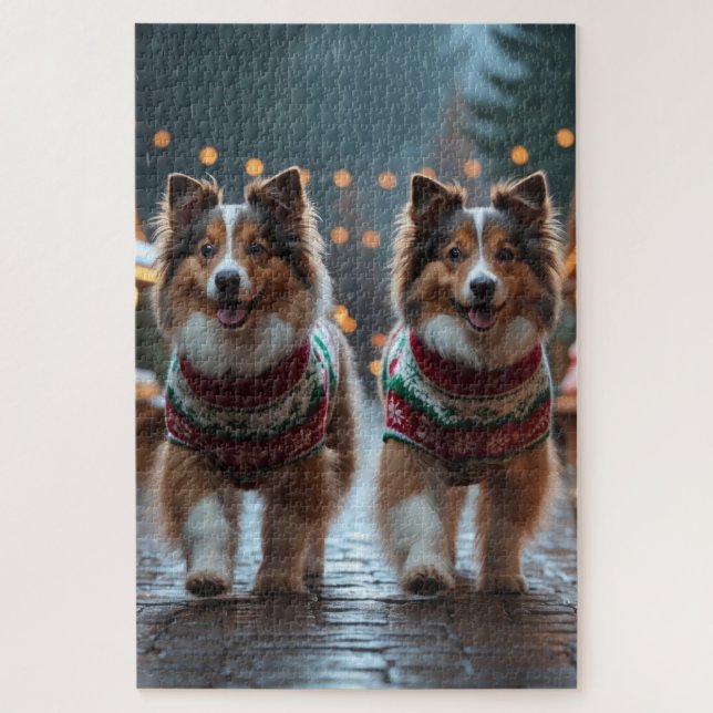 Puzzle Pastor de Shetland Navidad Nieve Fiesta  (Vertical)