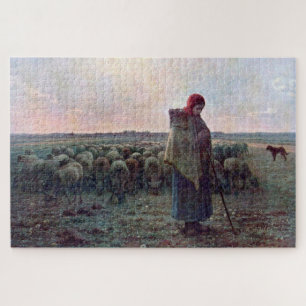 Puzzle Pastora con su rebaño, Jean-Francois Millet