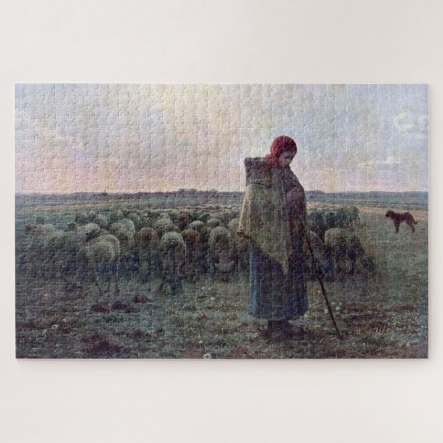 Puzzle Pastora con su rebaño, Jean-Francois Millet (Horizontal)