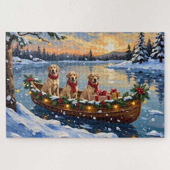 Puzzle Pastore Labrador Navidad Barco Fiesta (Horizontal)
