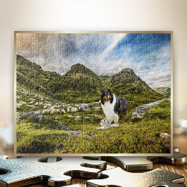 Puzzle Pastoreo de ovejas Collie en tierras altas -
