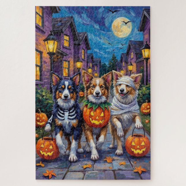 Puzzle Pastores de Shetland con disfraces de Halloween (Vertical)