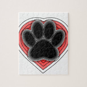 Puzzle Pata De Perro En El Corazón Rojo Con Brotes