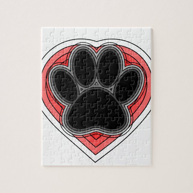 Puzzle Pata De Perro En El Corazón Rojo Con Brotes (Vertical)