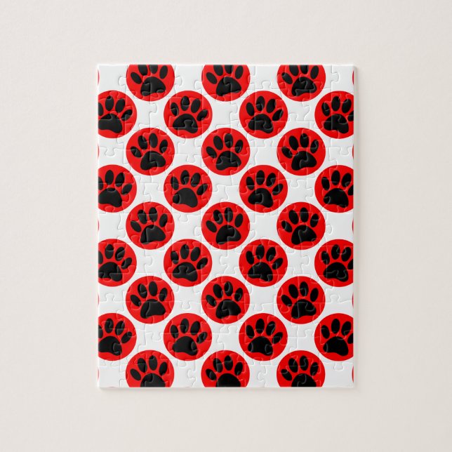 Puzzle Patas de perro negras con puntos rojos de polka (Vertical)
