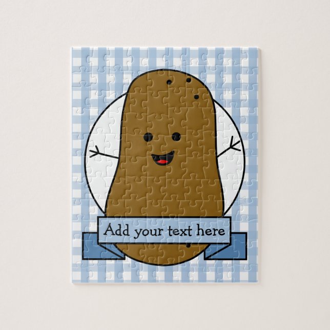 Puzzle Patata Feliz Personalizada a Cuadros Azules (Vertical)