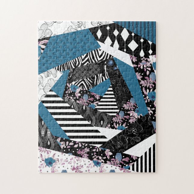 Puzzle Patchwork azul, popular, retoques, folclórico, rús (Vertical)