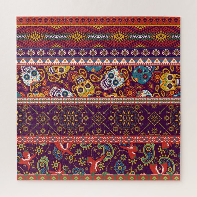 Puzzle Patchwork mexicano: diseño tradicional vintage. (Vertical)