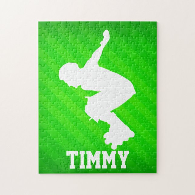 Puzzle Patinaje en línea; franjas verdes neonesas (Vertical)