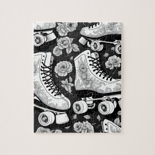 Puzzle Patines Quad rosas Diseño Blanco Negro (Vertical)