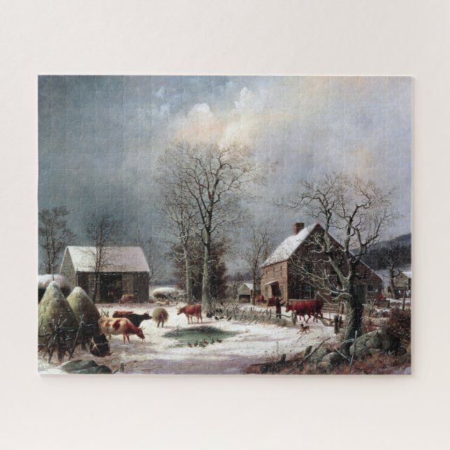 Puzzle Patio de granja en invierno George Henry Durrie 18 (Horizontal)