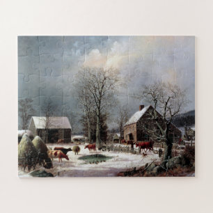Puzzle Patio de granja en invierno George Henry Durrie 18