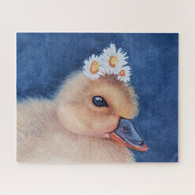 Puzzle Patito adorable con margaritas blancas (Horizontal)
