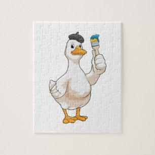 Puzzle Pato como pintador con pincel de pintura